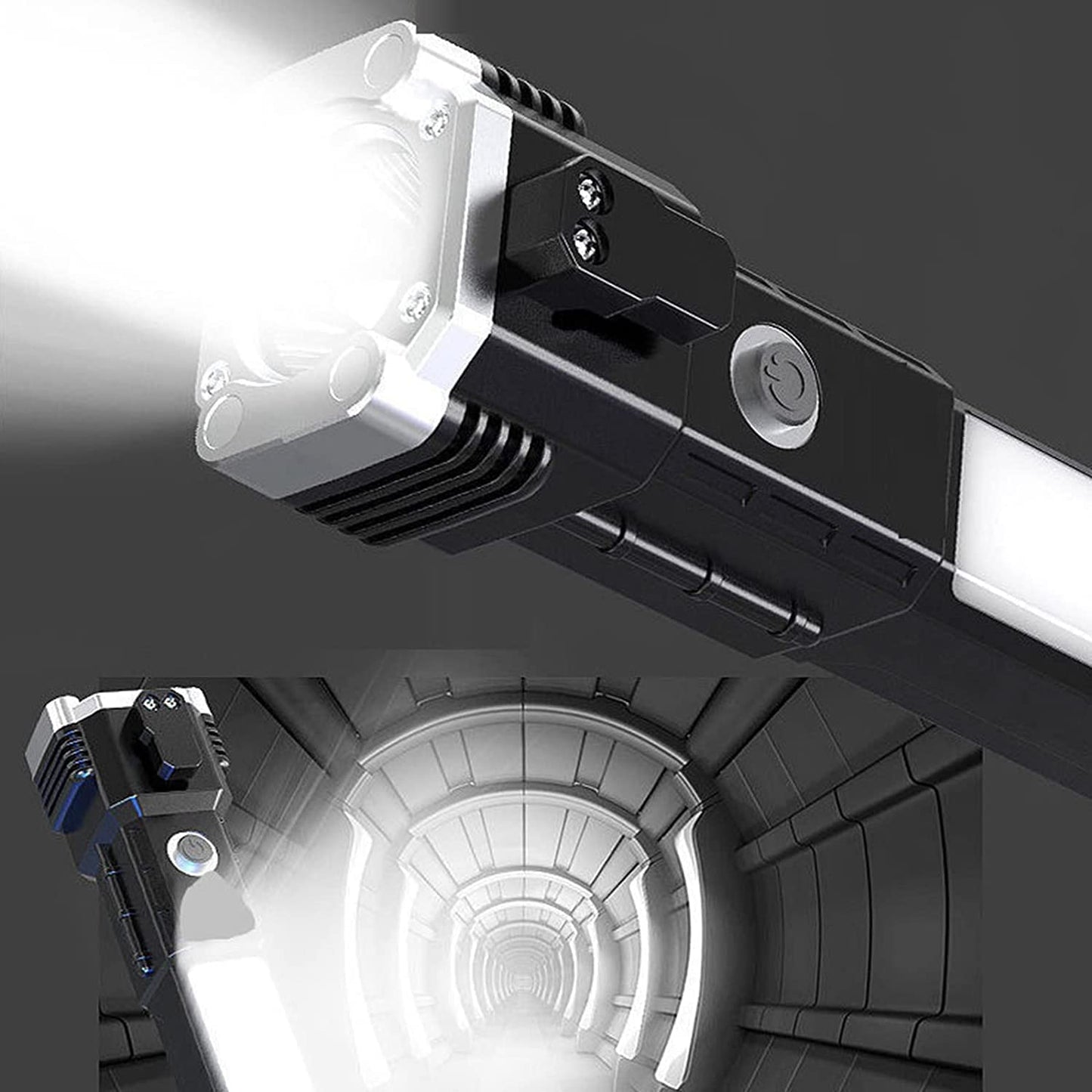 Rechargeable LED Torch with Power Bank & Emergency Hammer