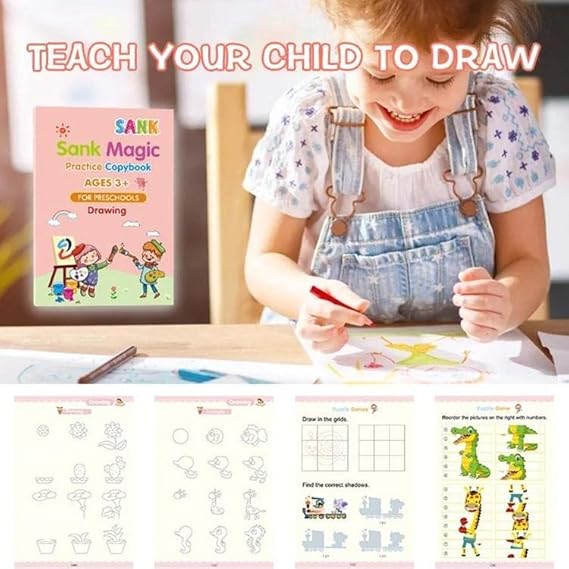Kids Reusable Magic Book Set – 10 Refills & Grip Pen