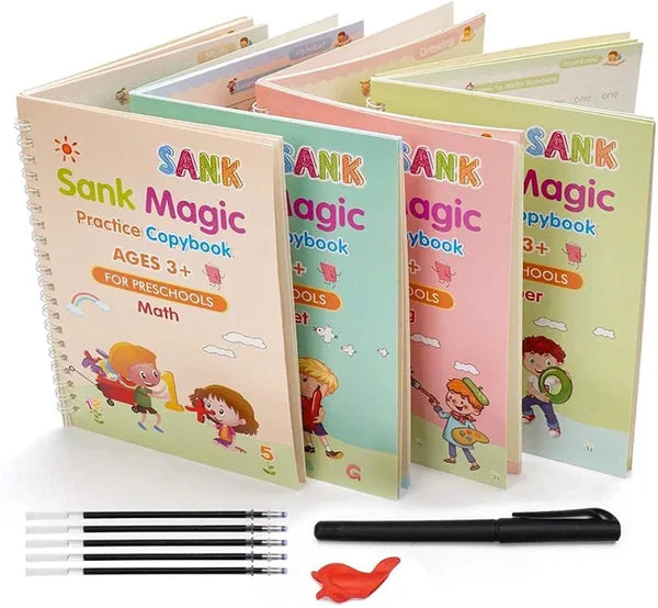 Kids Reusable Magic Book Set – 10 Refills & Grip Pen