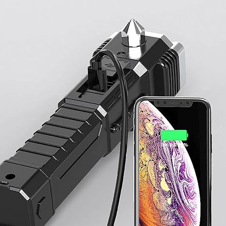 Rechargeable LED Torch with Power Bank & Emergency Hammer