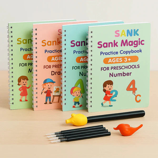 Kids Reusable Magic Book Set – 10 Refills & Grip Pen