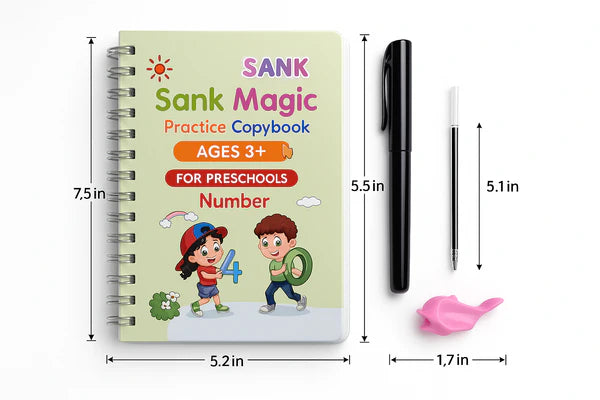 Kids Reusable Magic Book Set – 10 Refills & Grip Pen