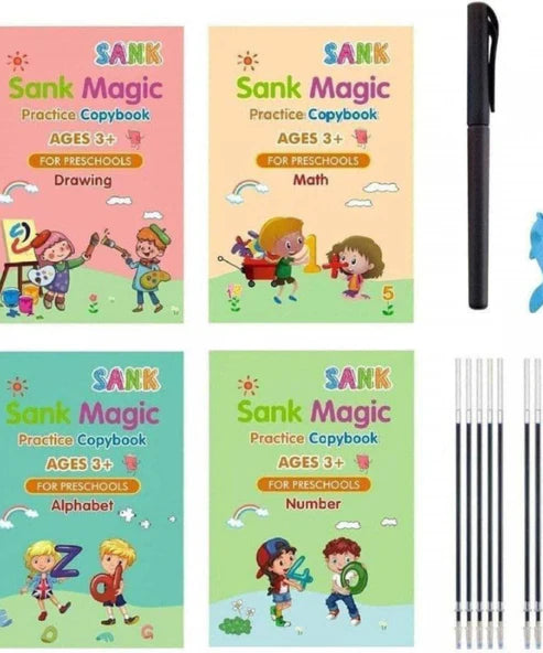 Kids Reusable Magic Book Set – 10 Refills & Grip Pen