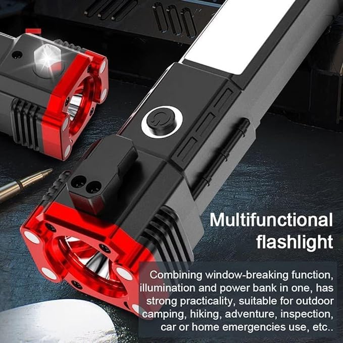 Rechargeable LED Torch with Power Bank & Emergency Hammer