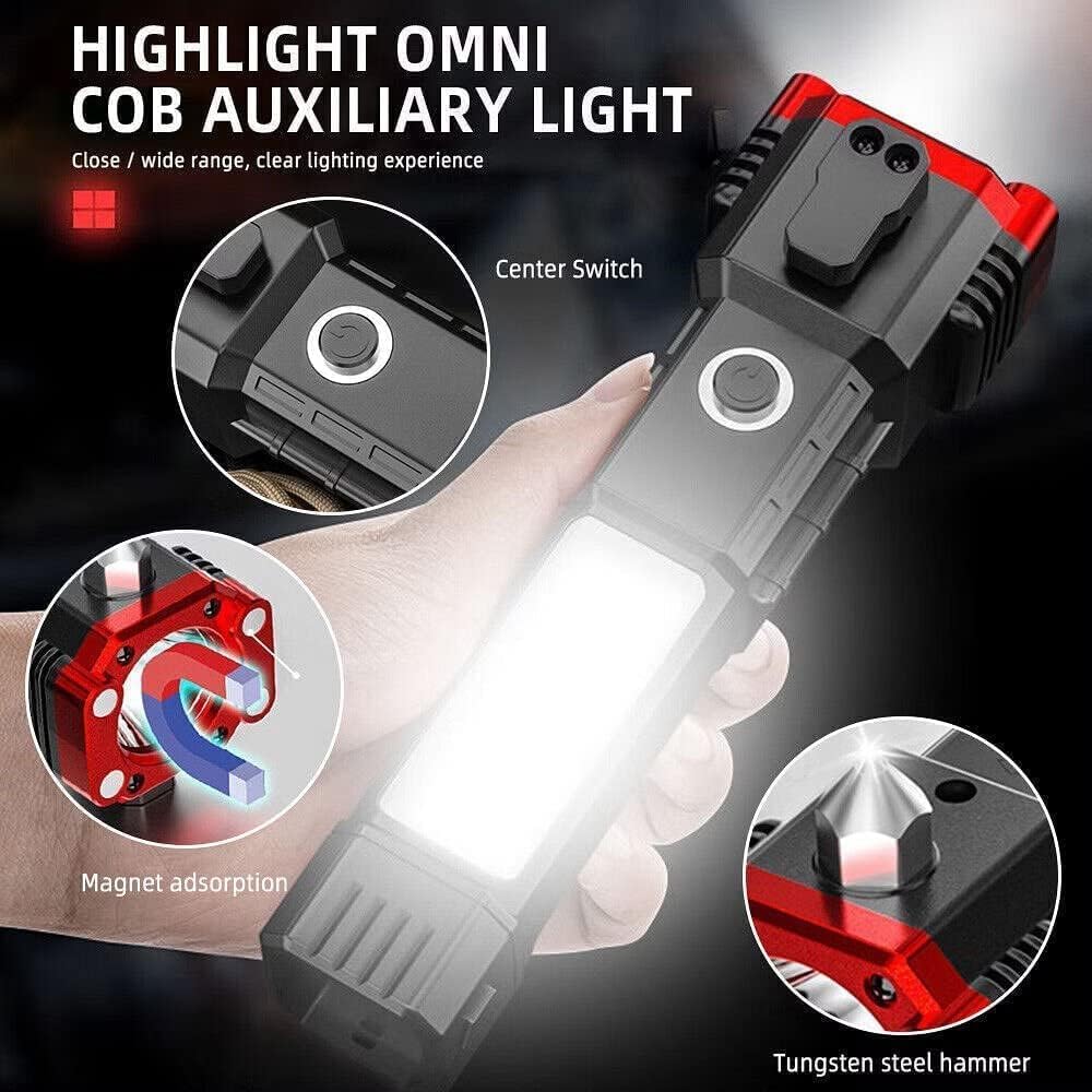 Rechargeable LED Torch with Power Bank & Emergency Hammer